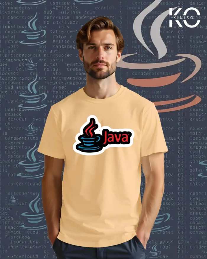 Image of Kiniso Biscuit Color Half Sleeve Crew Neck T-Shirt for Men with Java Design