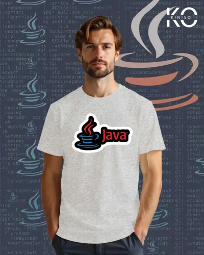 Image of Kiniso Light Grey Color Half Sleeve Crew Neck T-Shirt for Men with Java Design