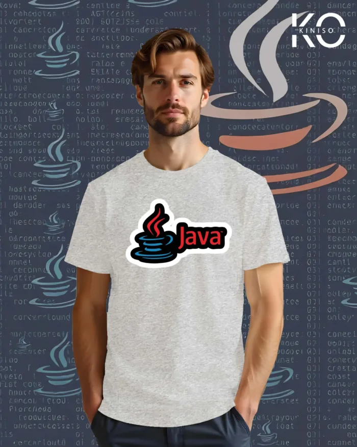 Image of Kiniso Light Grey Color Half Sleeve Crew Neck T-Shirt for Men with Java Design