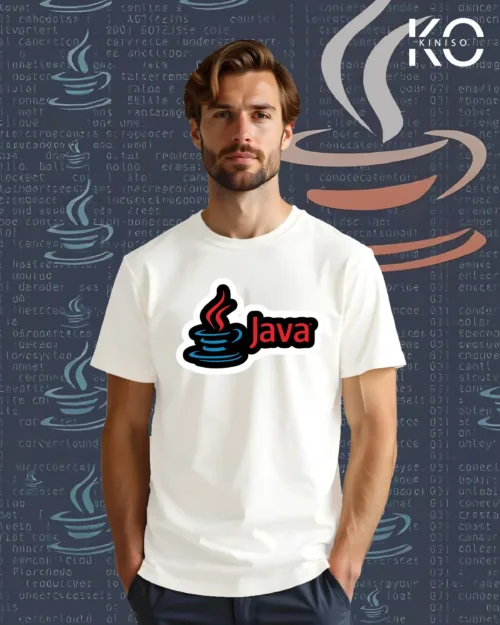 Image of Kiniso White Color Half Sleeve Crew Neck T-Shirt for Men with Java Design