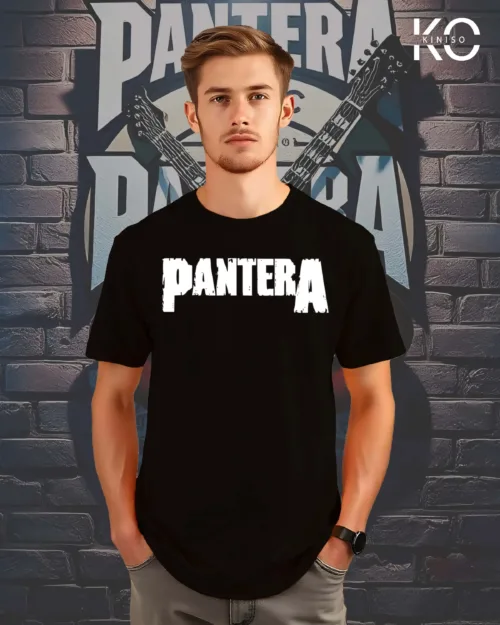 Image of Kiniso Black color half sleeve music t-shirts with Pantera design for men