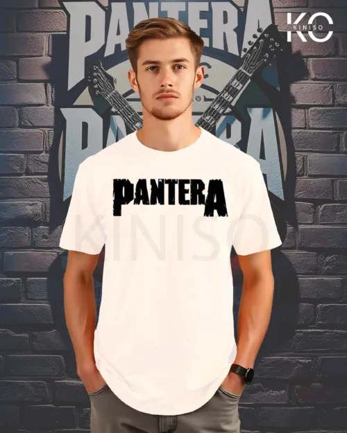 Image of Kiniso White color half sleeve music t-shirts with Pantera design for men