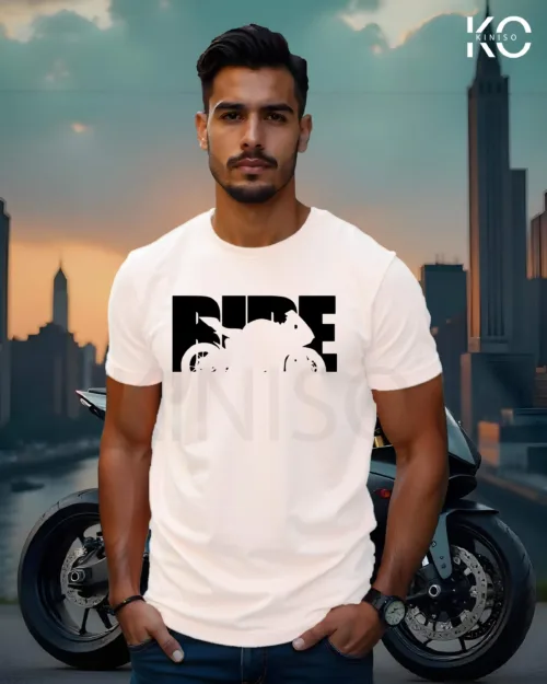 Image of Kiniso Crew Neck Half Sleeve Motorcycle Themed Black Color T-Shirts with Bike Ride Print for Men