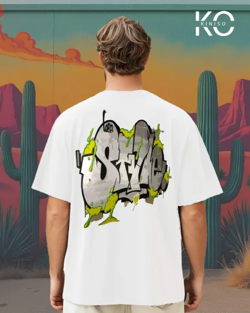 Image of White Color Drop Shoulder Graffiti T-Shirt with Style Print Back Side