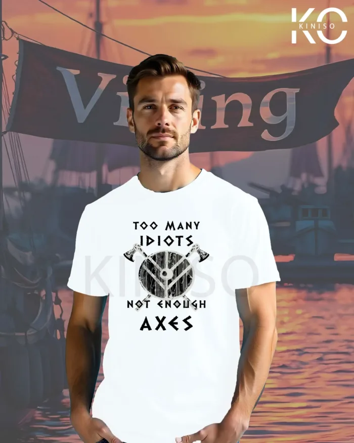 Image of Kiniso Black Color Half Sleeve T-Shirts with Viking Not enough Axes design tees