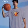 Image of Light Purple Color NBA Drop Shoulder T-Shirts with Basketball Dots Printed for Basketball Lovers