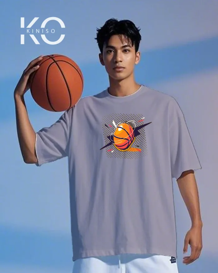 Image of Light Purple Color NBA Drop Shoulder T-Shirts with Basketball Dots Printed for Basketball Lovers