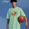 Image of Pastel Mint Color NBA Drop Shoulder T-Shirts with Basketball Dots Printed for Basketball Lovers
