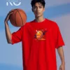 Image of Red Color NBA Drop Shoulder T-Shirts with Basketball Dots Printed for Basketball Lovers