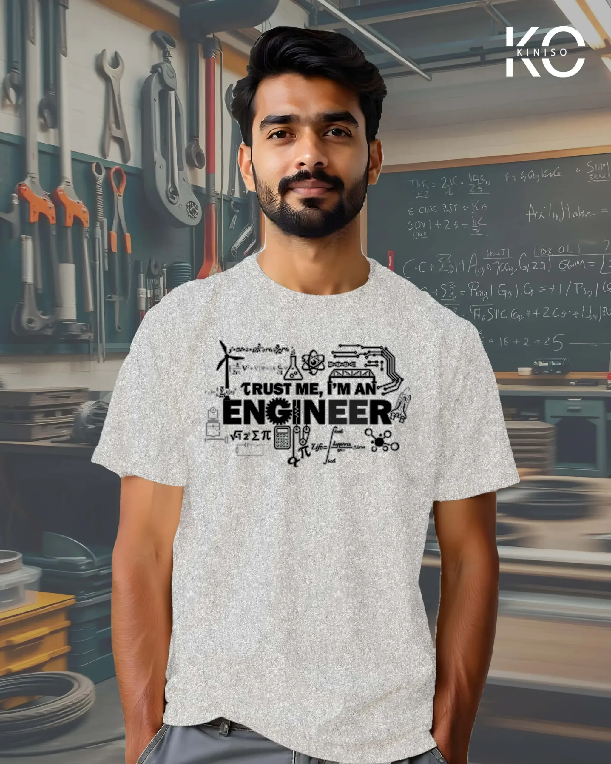 Image of Kiniso Half Sleeve Light Grey i am engineer printed t-shirts with men