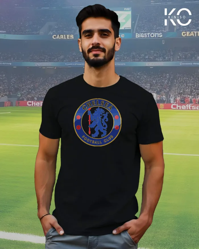 Image of Kiniso Maroon Color Half Sleeve T-Shirt with Chelsea Logo print for football fans in Bangladesh