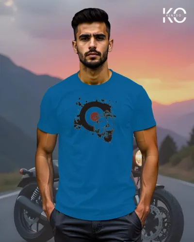 Image of Ocean Blue Color Motorcycle t-shirts featuring graphics of Classic Scooter for bike riders & adventure seekers