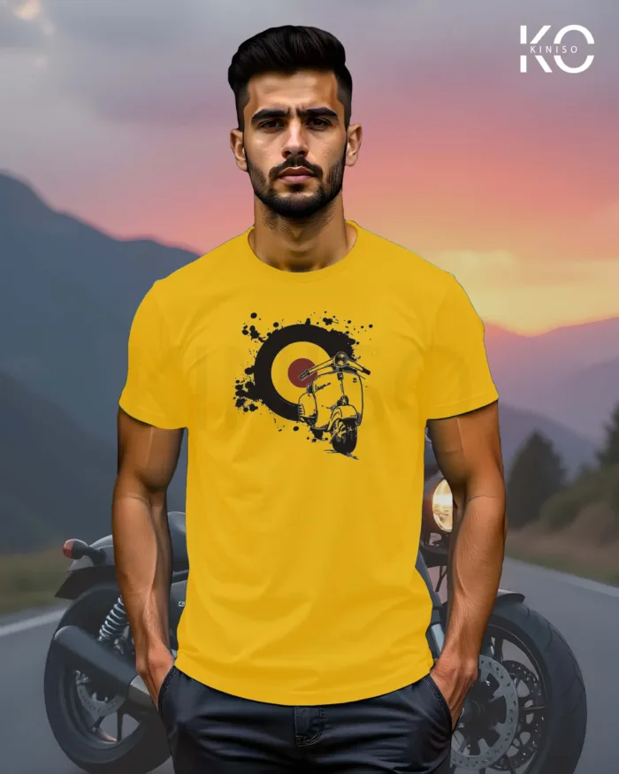 Image of Yellow Color Motorcycle t-shirts featuring graphics of Classic Scooter for bike riders & adventure seekers