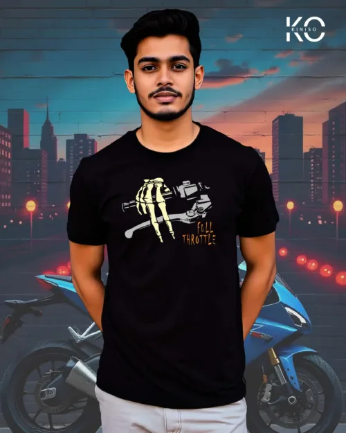 Image of Black Color Motorcycle t-shirts featuring graphics of Full Throttle for bike riders & adventure seekers