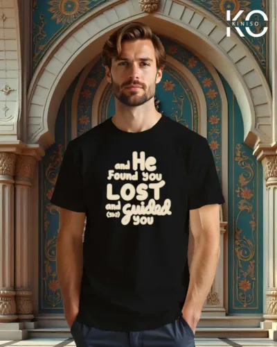 image of Black color Kiniso Islamic t-shirts with He Found you print