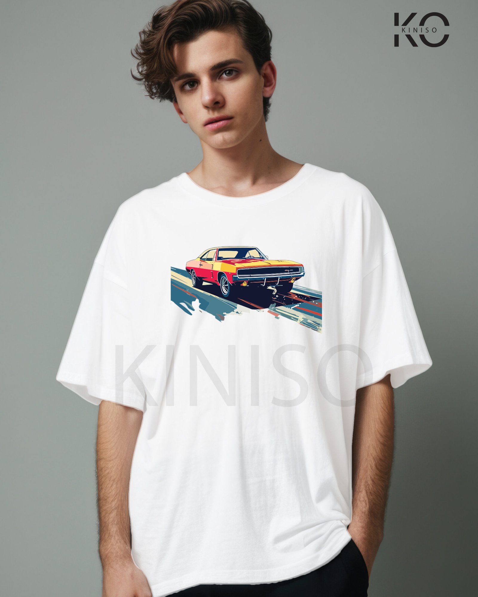 Image of Car themed White color t-shirt