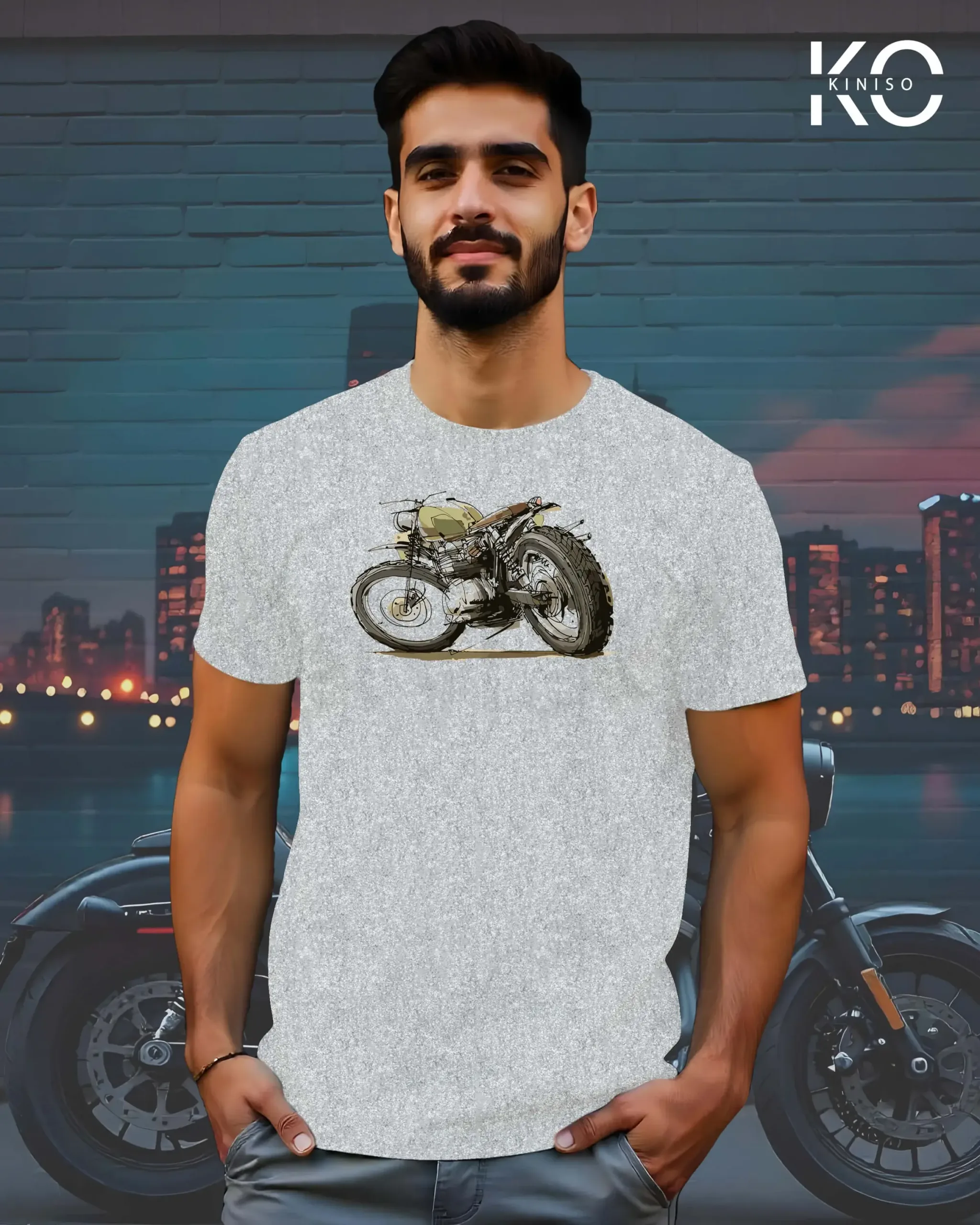 Image of Light Grey Color Motorcycle t-shirts featuring graphics of Motorbike Tree for bike riders & adventure seekers