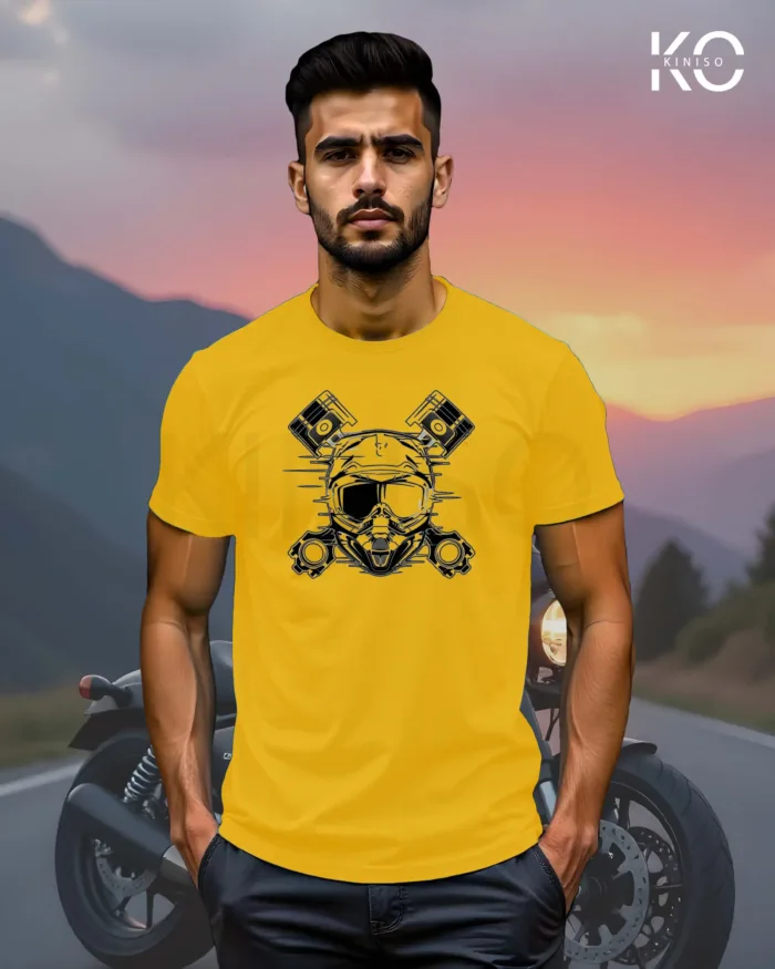 Image of Yellow Color Motorcycle t-shirts featuring graphics of Motorbike Engine for bike riders & adventure seekers