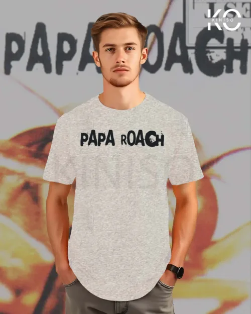 Image of Kiniso Light Grey color half-sleeve music t-shirts with Papa Roach design for men