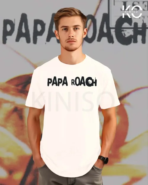 Image of Kiniso White color half-sleeve music t-shirts with Papa Roach design for men