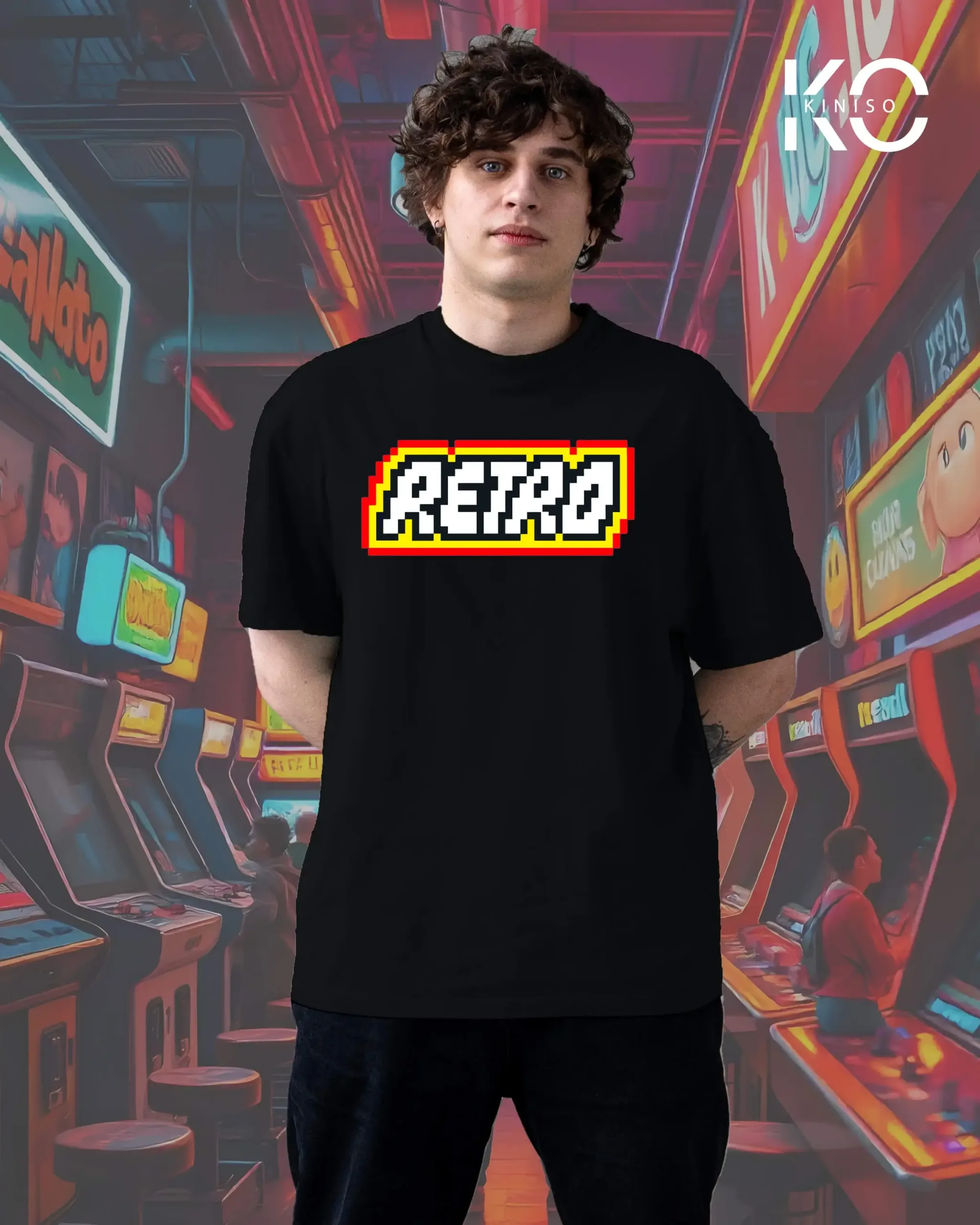 Image of Black Color Drop Shoulder Gaming Tees for sports lover with Retro Design