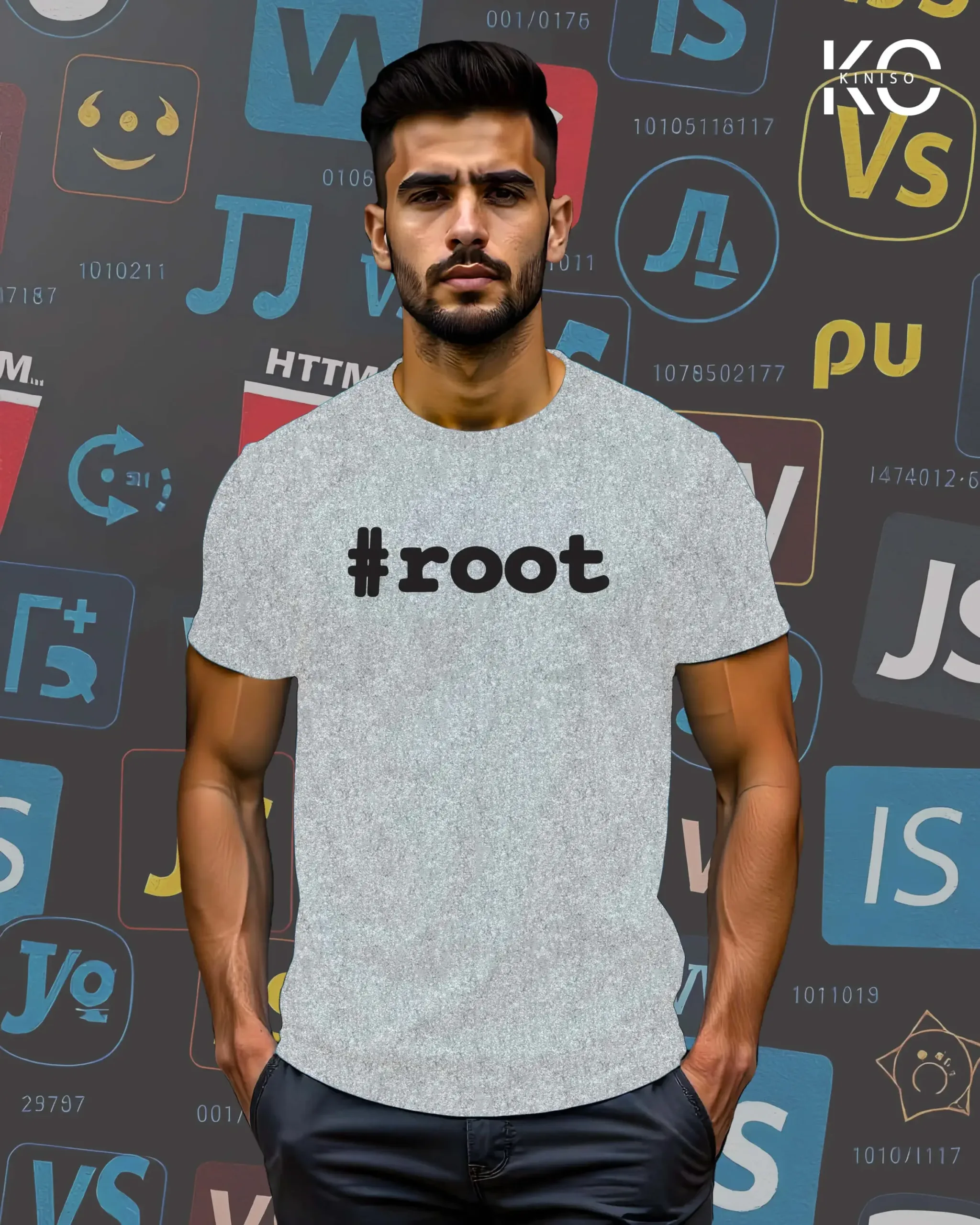 Image of Light Grey color Engineered printed t-shirt for crazy tech lover men with #Root Design