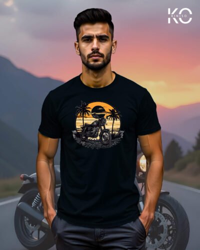 Image of Black Color Motorcycle t-shirts featuring graphics of Sundrive for bike riders & adventure seekers