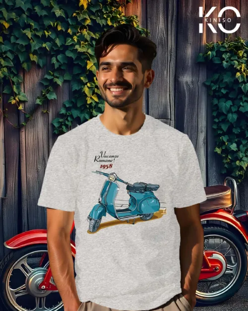 Image of Light ColorColor Motorcycle t-shirts featuring graphics of Vacanze Romane Scooty for bike riders & adventure seekers