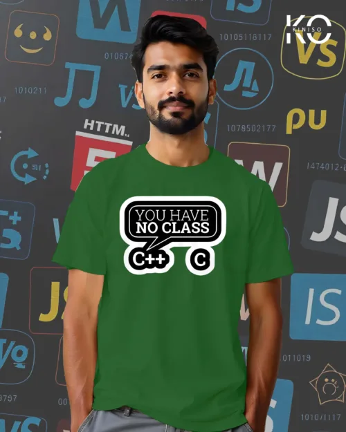 Image of Bottle Green color Engineered printed t-shirt for crazy tech lover men with You Have no Class Design