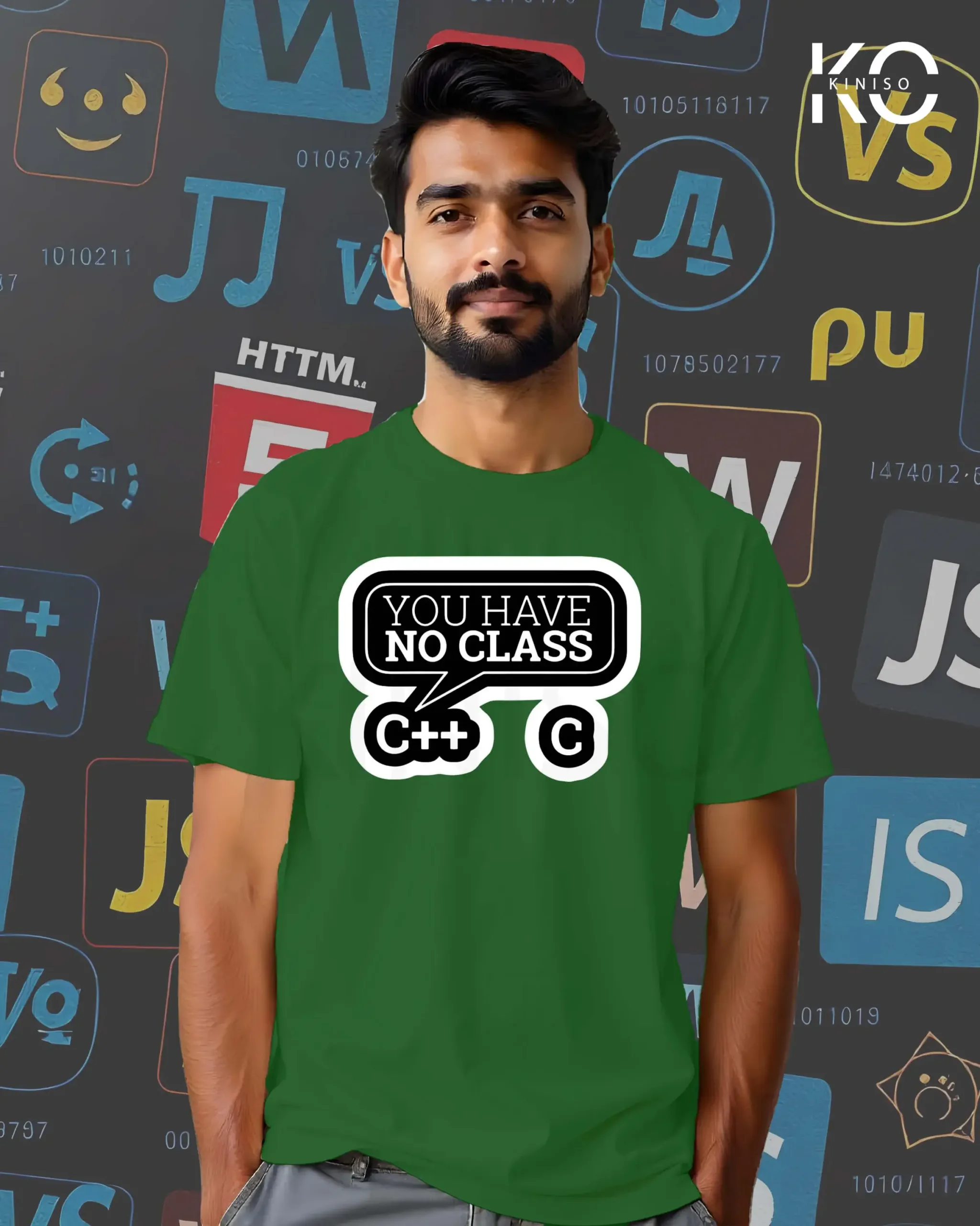 Image of Bottle Green color Engineered printed t-shirt for crazy tech lover men with You Have no Class Design