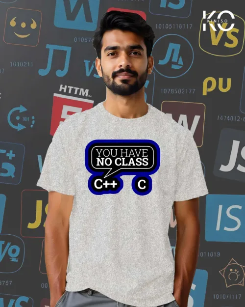 Image of Light Grey color Engineered printed t-shirt for crazy tech lover men with You Have no Class Design