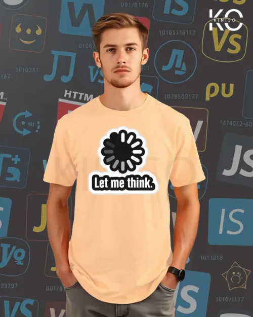 Image of Kiniso Biscuit Color Half Sleeve Crew Neck T-Shirt for Men with Let me think Design