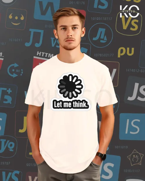 Image of Kiniso White Color Half Sleeve Crew Neck T-Shirt for Men with Let me think Design