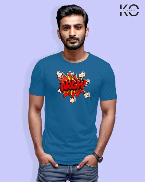 Image of Comic inspired design half sleeve t-shirt | ARGH! Blue