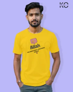 Image of Islamic inspired design Half-sleeve t-shirt | Allah Never Reject Yellow