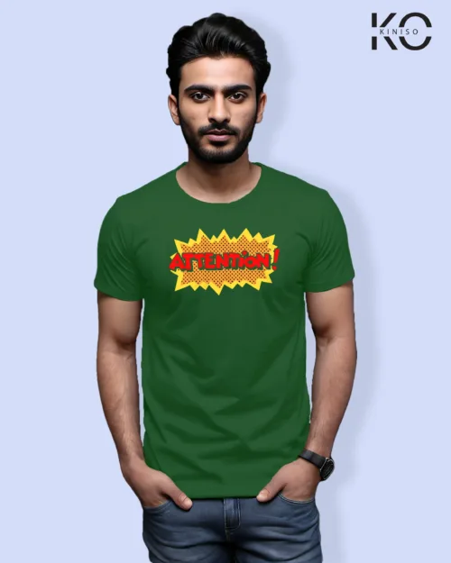 Image of Comic inspired design half sleeve t-shirt | Atention Bottle Green