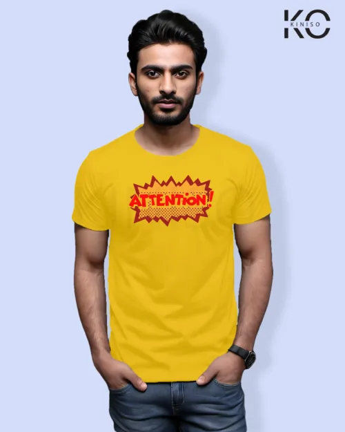 Image of Comic inspired design half sleeve t-shirt | Atention Yellow