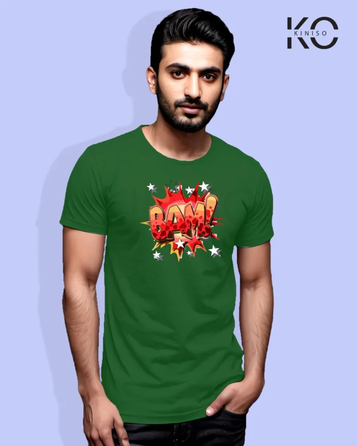 Image of Comic inspired design half sleeve t-shirt | BAM Bottle Green