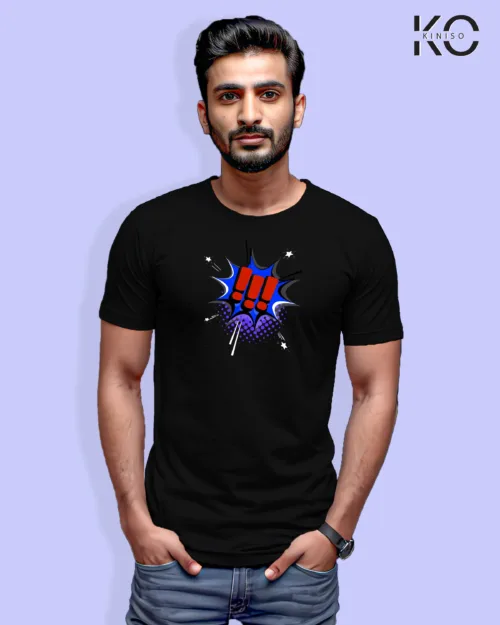 Image of Comic inspired design half sleeve t-shirt | !!!-extreme emotion BLACK