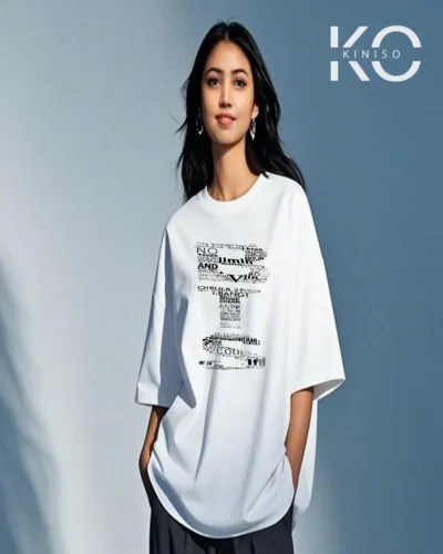 Image of BTS Text Printed White color drop shoulder t-shirt for k-pop fan girls in Bangladesh by Kiniso