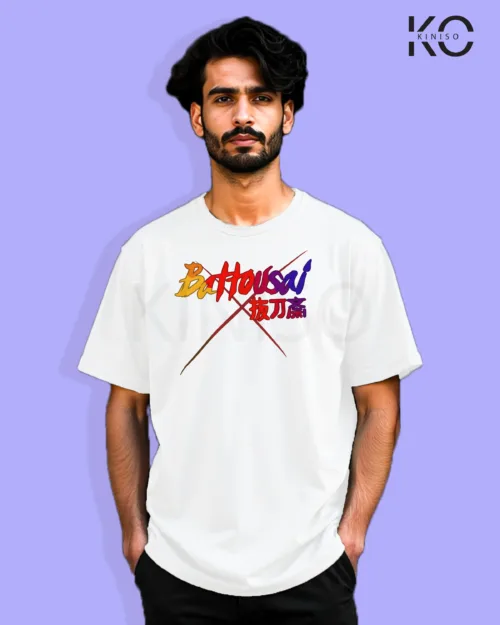 Image of Anime inspired design Drop-shoulder t-shirt | Battousai White