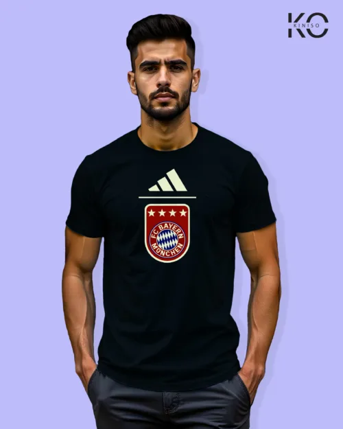 Image of Football inspired design half sleeve t-shirt | Bayern Munich Black