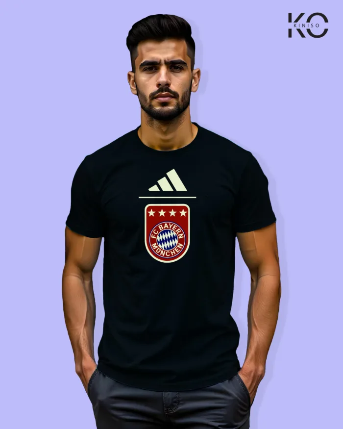 Image of Football inspired design half sleeve t-shirt | Bayern Munich Black