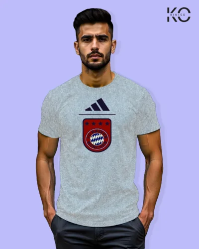 Image of Football inspired design half sleeve t-shirt | Bayern Munich Grey