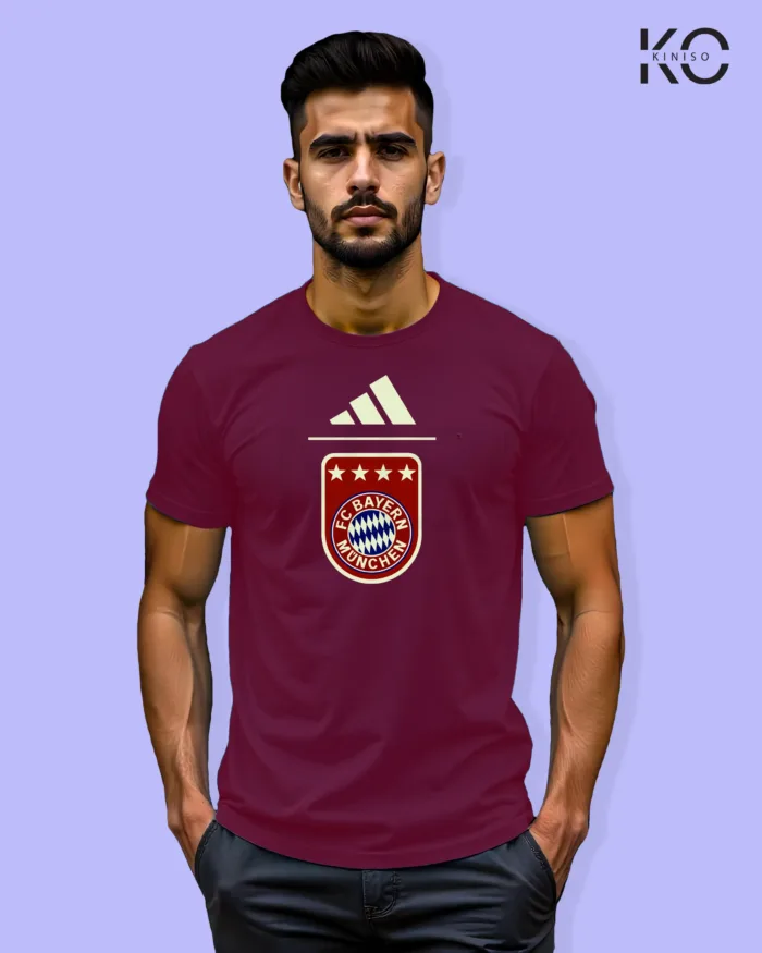 Image of Football inspired design half sleeve t-shirt | Bayern Munich Maroon