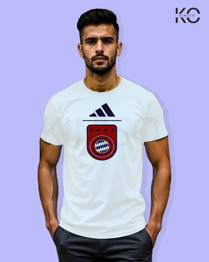 Image of Football inspired design half sleeve t-shirt | Bayern Munich White