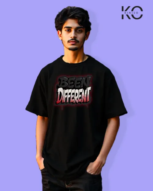 Image of Graffiti inspired design black color Drop Shoulder t-shirt with Been Different print for hip hop lovers