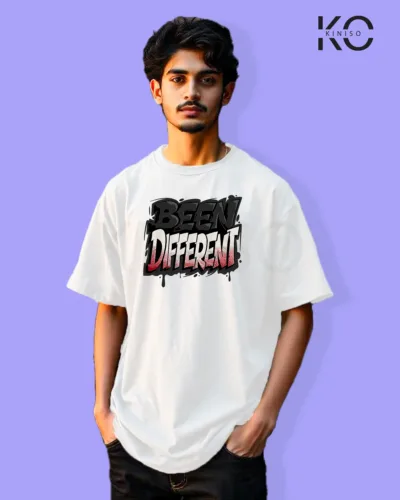 Image of Graffiti inspired design white color Drop Shoulder t-shirt with Been Different print for hip hop lovers