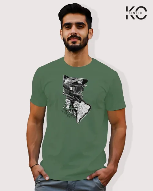 Image of Pastel Green Color Motorcycle t-shirts featuring graphics of Bernardo for bike riders & adventure seekers