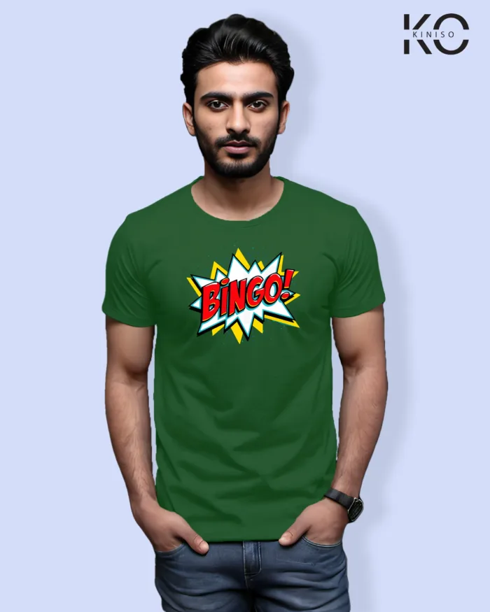 Image of Comic inspired design half sleeve t-shirt | Bingo Bottle Green